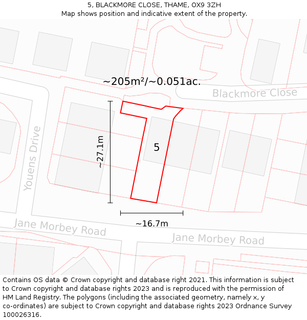 5, BLACKMORE CLOSE, THAME, OX9 3ZH: Plot and title map