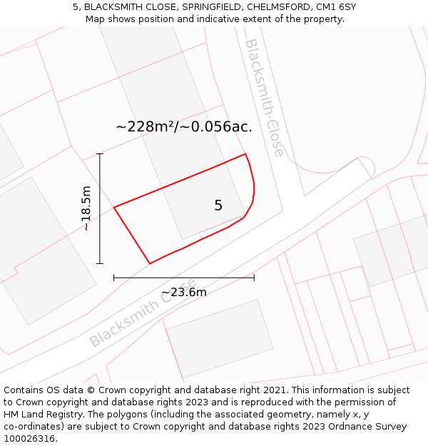 5, BLACKSMITH CLOSE, SPRINGFIELD, CHELMSFORD, CM1 6SY: Plot and title map