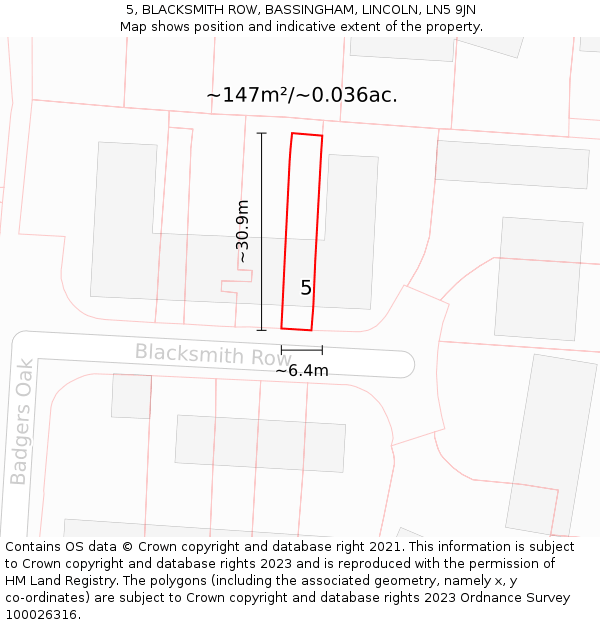 5, BLACKSMITH ROW, BASSINGHAM, LINCOLN, LN5 9JN: Plot and title map