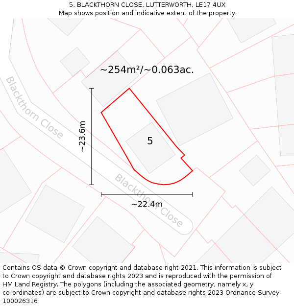 5, BLACKTHORN CLOSE, LUTTERWORTH, LE17 4UX: Plot and title map