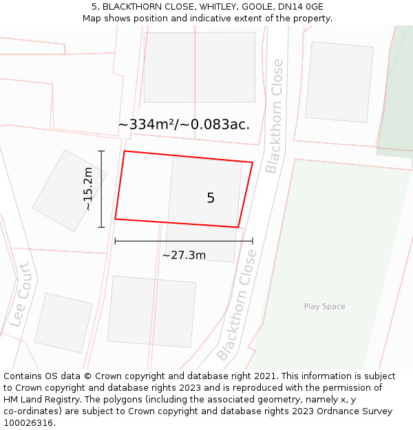 5, BLACKTHORN CLOSE, WHITLEY, GOOLE, DN14 0GE: Plot and title map