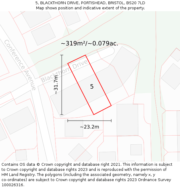 5, BLACKTHORN DRIVE, PORTISHEAD, BRISTOL, BS20 7LD: Plot and title map