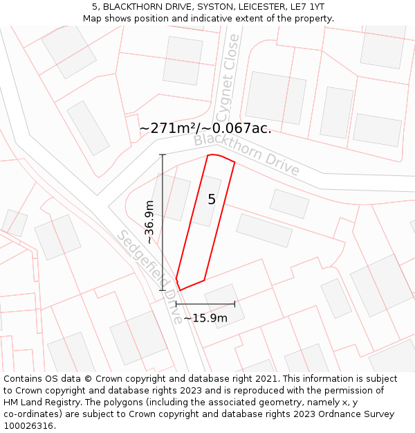 5, BLACKTHORN DRIVE, SYSTON, LEICESTER, LE7 1YT: Plot and title map