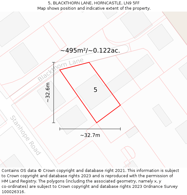 5, BLACKTHORN LANE, HORNCASTLE, LN9 5FF: Plot and title map