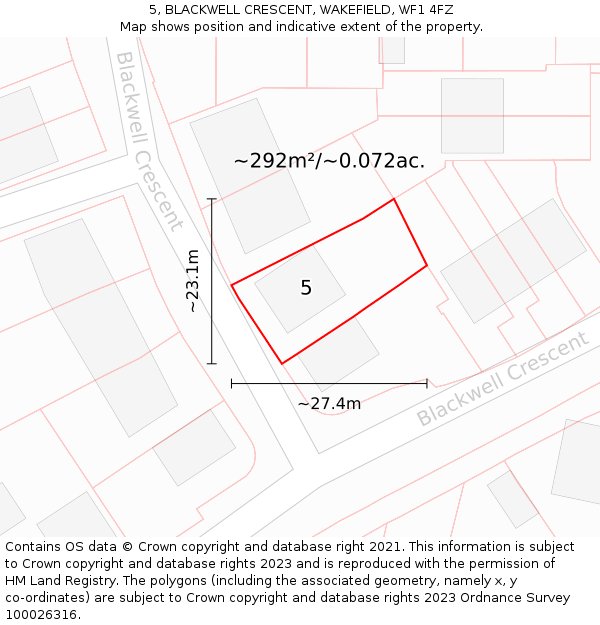 5, BLACKWELL CRESCENT, WAKEFIELD, WF1 4FZ: Plot and title map