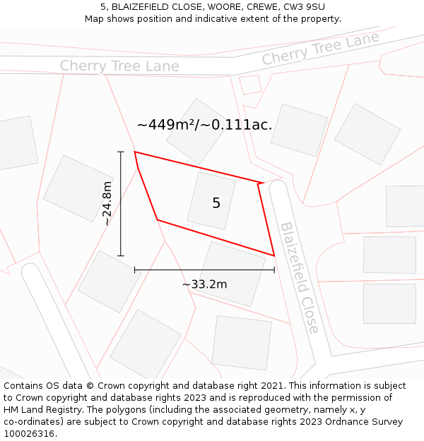 5, BLAIZEFIELD CLOSE, WOORE, CREWE, CW3 9SU: Plot and title map
