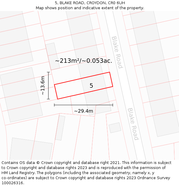 5, BLAKE ROAD, CROYDON, CR0 6UH: Plot and title map