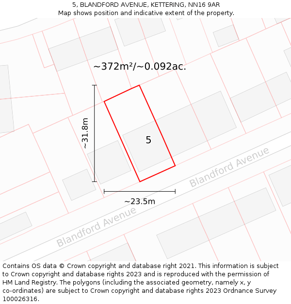 5, BLANDFORD AVENUE, KETTERING, NN16 9AR: Plot and title map