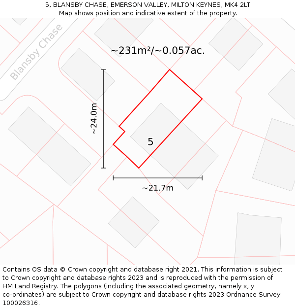 5, BLANSBY CHASE, EMERSON VALLEY, MILTON KEYNES, MK4 2LT: Plot and title map