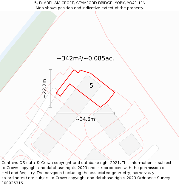 5, BLAREHAM CROFT, STAMFORD BRIDGE, YORK, YO41 1FN: Plot and title map