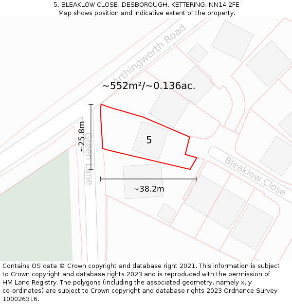 5, BLEAKLOW CLOSE, DESBOROUGH, KETTERING, NN14 2FE: Plot and title map