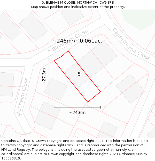 5, BLENHEIM CLOSE, NORTHWICH, CW9 8FB: Plot and title map
