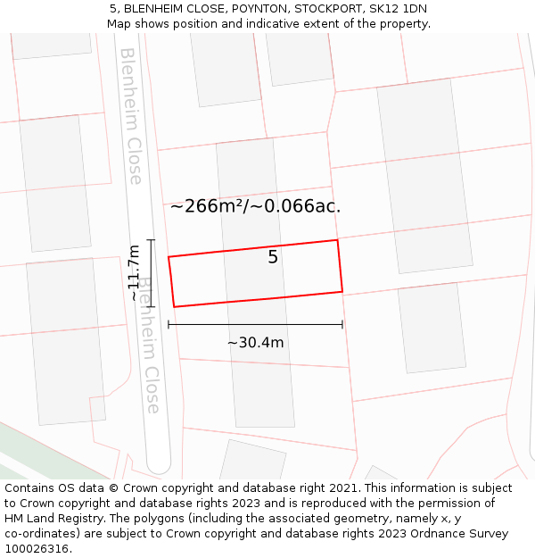 5, BLENHEIM CLOSE, POYNTON, STOCKPORT, SK12 1DN: Plot and title map