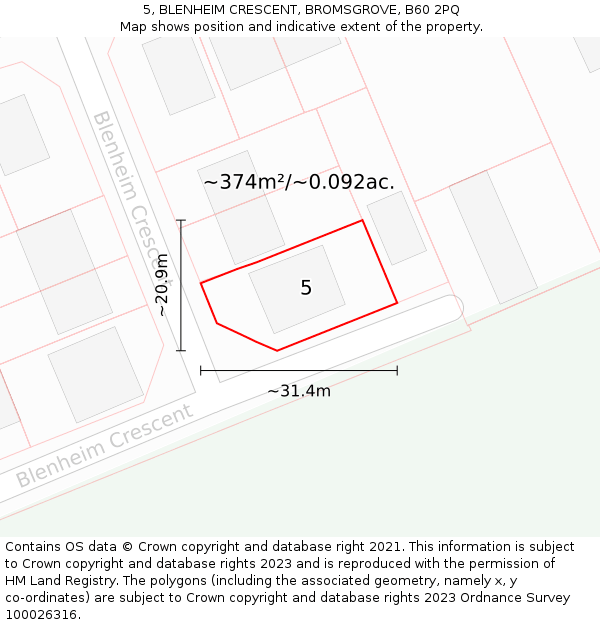 5, BLENHEIM CRESCENT, BROMSGROVE, B60 2PQ: Plot and title map