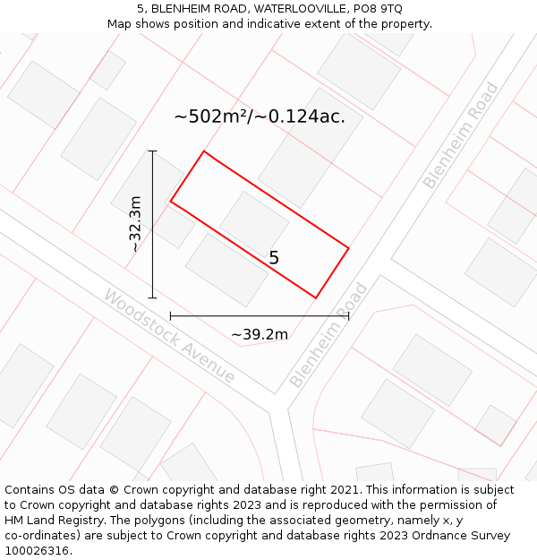 5, BLENHEIM ROAD, WATERLOOVILLE, PO8 9TQ: Plot and title map