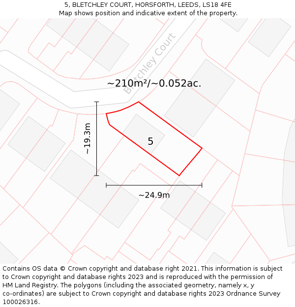 5, BLETCHLEY COURT, HORSFORTH, LEEDS, LS18 4FE: Plot and title map