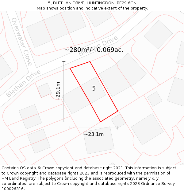 5, BLETHAN DRIVE, HUNTINGDON, PE29 6GN: Plot and title map