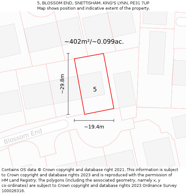 5, BLOSSOM END, SNETTISHAM, KING'S LYNN, PE31 7UP: Plot and title map