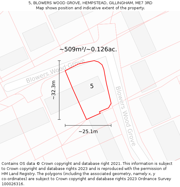 5, BLOWERS WOOD GROVE, HEMPSTEAD, GILLINGHAM, ME7 3RD: Plot and title map