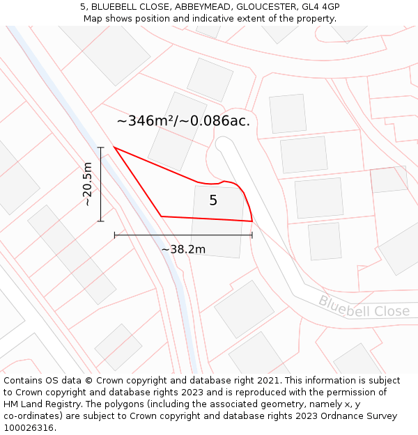 5, BLUEBELL CLOSE, ABBEYMEAD, GLOUCESTER, GL4 4GP: Plot and title map