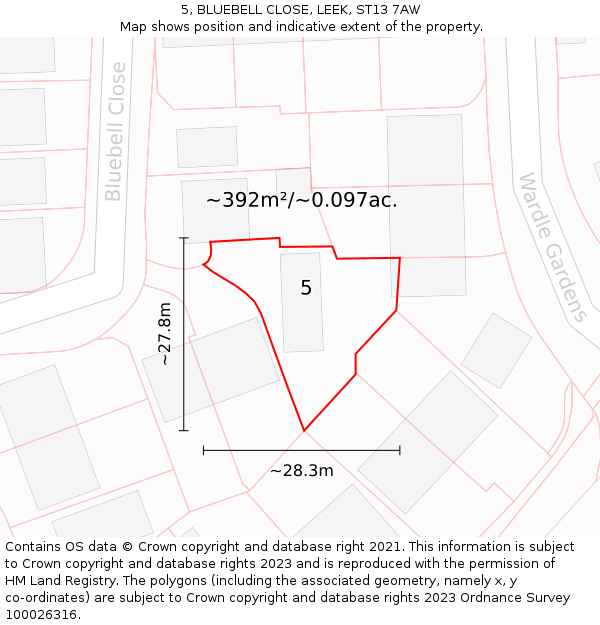 5, BLUEBELL CLOSE, LEEK, ST13 7AW: Plot and title map