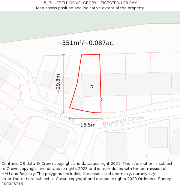5, BLUEBELL DRIVE, GROBY, LEICESTER, LE6 0AX: Plot and title map
