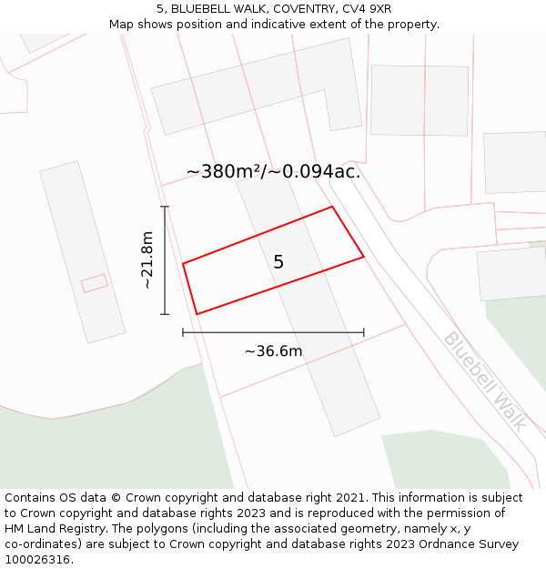 5, BLUEBELL WALK, COVENTRY, CV4 9XR: Plot and title map