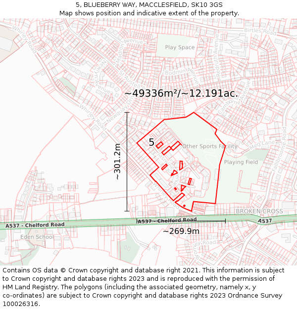 5, BLUEBERRY WAY, MACCLESFIELD, SK10 3GS: Plot and title map