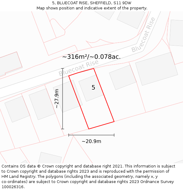 5, BLUECOAT RISE, SHEFFIELD, S11 9DW: Plot and title map