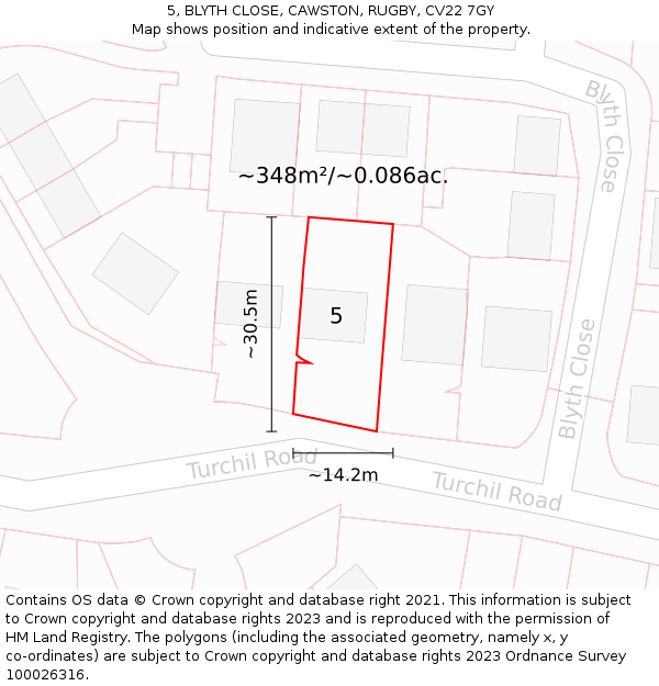 5, BLYTH CLOSE, CAWSTON, RUGBY, CV22 7GY: Plot and title map