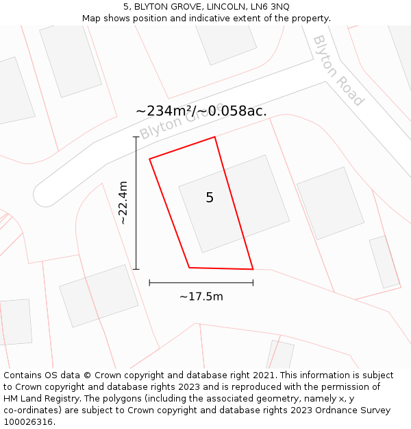 5, BLYTON GROVE, LINCOLN, LN6 3NQ: Plot and title map