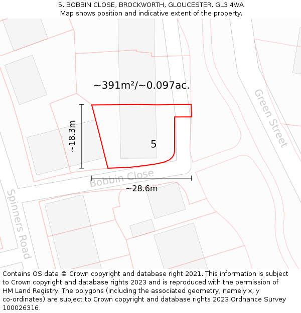 5, BOBBIN CLOSE, BROCKWORTH, GLOUCESTER, GL3 4WA: Plot and title map