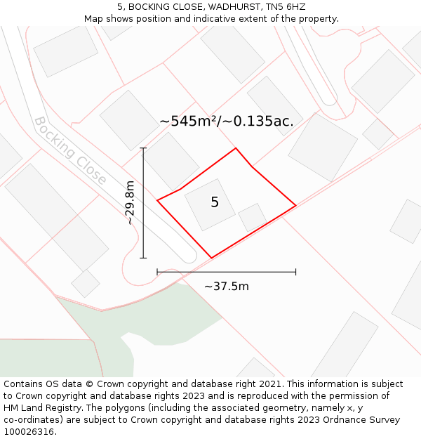 5, BOCKING CLOSE, WADHURST, TN5 6HZ: Plot and title map