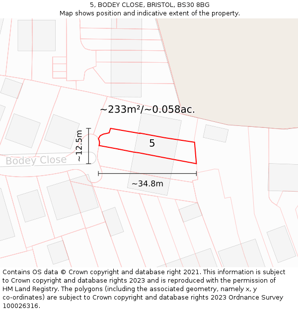 5, BODEY CLOSE, BRISTOL, BS30 8BG: Plot and title map
