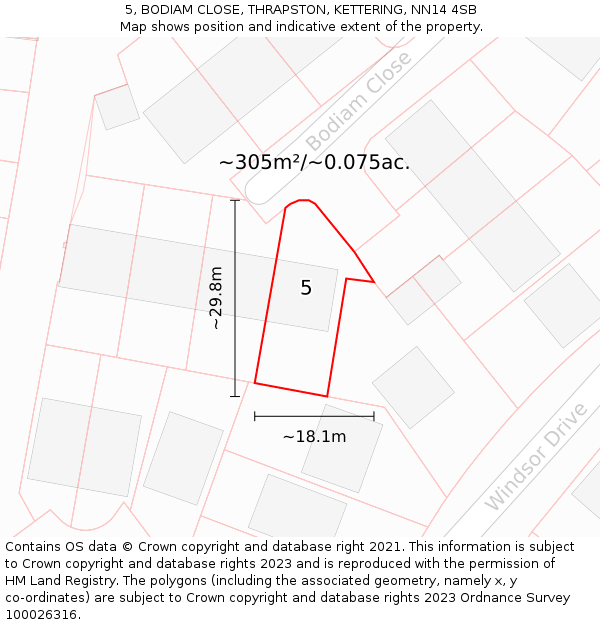5, BODIAM CLOSE, THRAPSTON, KETTERING, NN14 4SB: Plot and title map