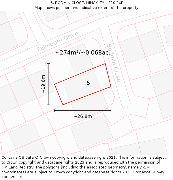 5, BODMIN CLOSE, HINCKLEY, LE10 1XP: Plot and title map