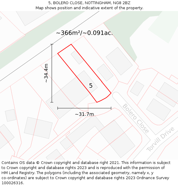 5, BOLERO CLOSE, NOTTINGHAM, NG8 2BZ: Plot and title map