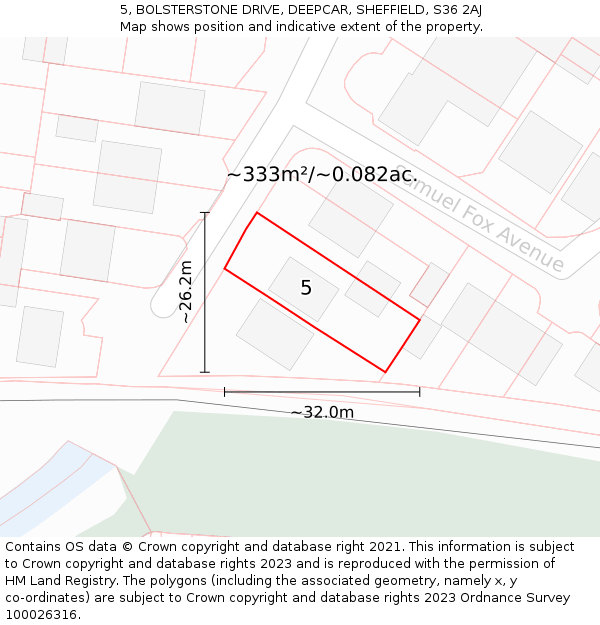 5, BOLSTERSTONE DRIVE, DEEPCAR, SHEFFIELD, S36 2AJ: Plot and title map