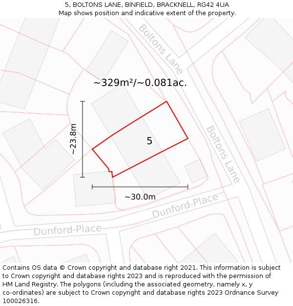 5, BOLTONS LANE, BINFIELD, BRACKNELL, RG42 4UA: Plot and title map