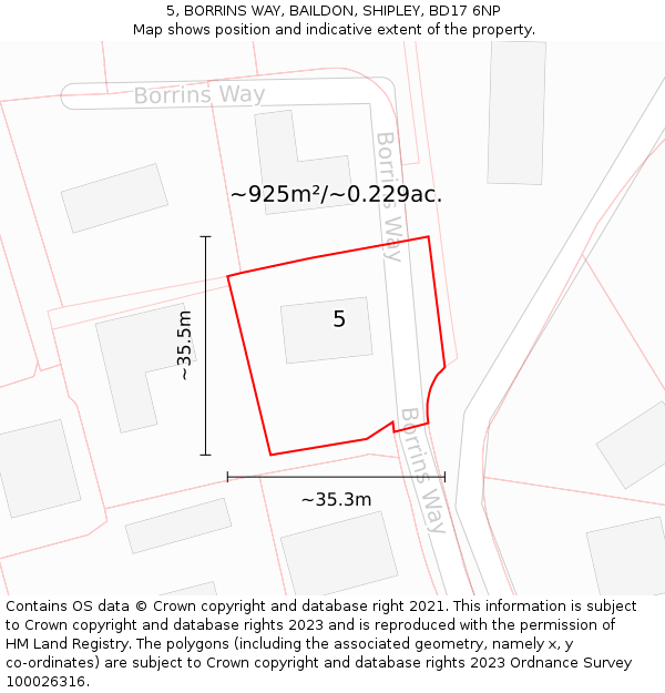 5, BORRINS WAY, BAILDON, SHIPLEY, BD17 6NP: Plot and title map