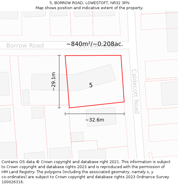 5, BORROW ROAD, LOWESTOFT, NR32 3PN: Plot and title map