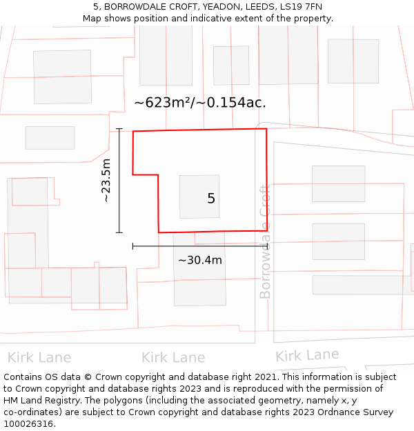 5, BORROWDALE CROFT, YEADON, LEEDS, LS19 7FN: Plot and title map