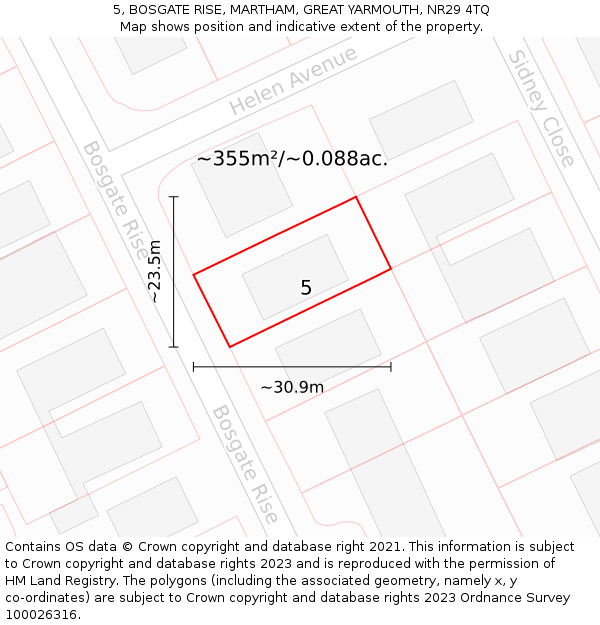 5, BOSGATE RISE, MARTHAM, GREAT YARMOUTH, NR29 4TQ: Plot and title map