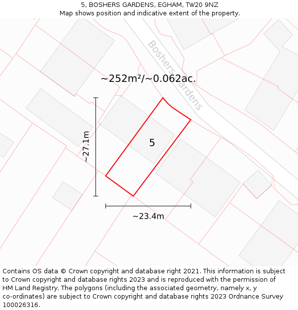 5, BOSHERS GARDENS, EGHAM, TW20 9NZ: Plot and title map