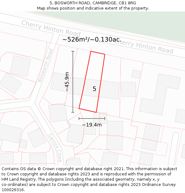 5, BOSWORTH ROAD, CAMBRIDGE, CB1 8RG: Plot and title map
