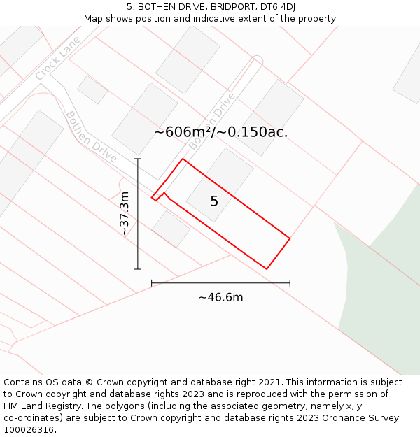 5, BOTHEN DRIVE, BRIDPORT, DT6 4DJ: Plot and title map