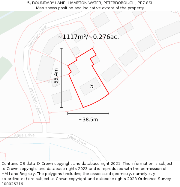 5, BOUNDARY LANE, HAMPTON WATER, PETERBOROUGH, PE7 8SL: Plot and title map
