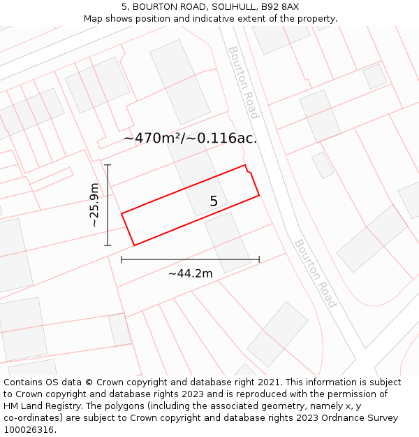 5, BOURTON ROAD, SOLIHULL, B92 8AX: Plot and title map
