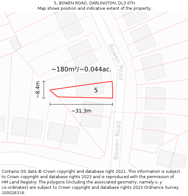 5, BOWEN ROAD, DARLINGTON, DL3 0TH: Plot and title map