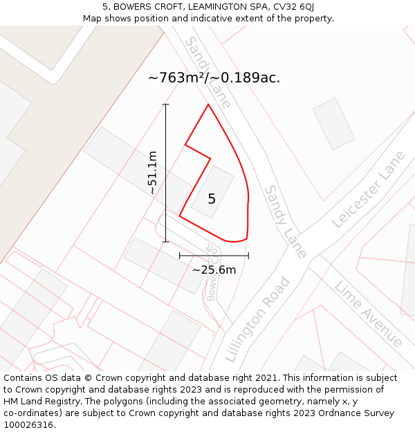 5, BOWERS CROFT, LEAMINGTON SPA, CV32 6QJ: Plot and title map